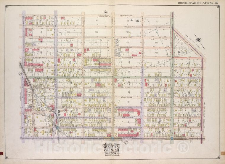 Historic Map - 1916, Brooklyn (New York, N.Y.) Vol. 2, No. 25; Part Of Wards 30 & 31 Section 19; [Bounded By 74Th St, 22Nd Ave, Stillwell Ave; ] - Vintage Wall Art