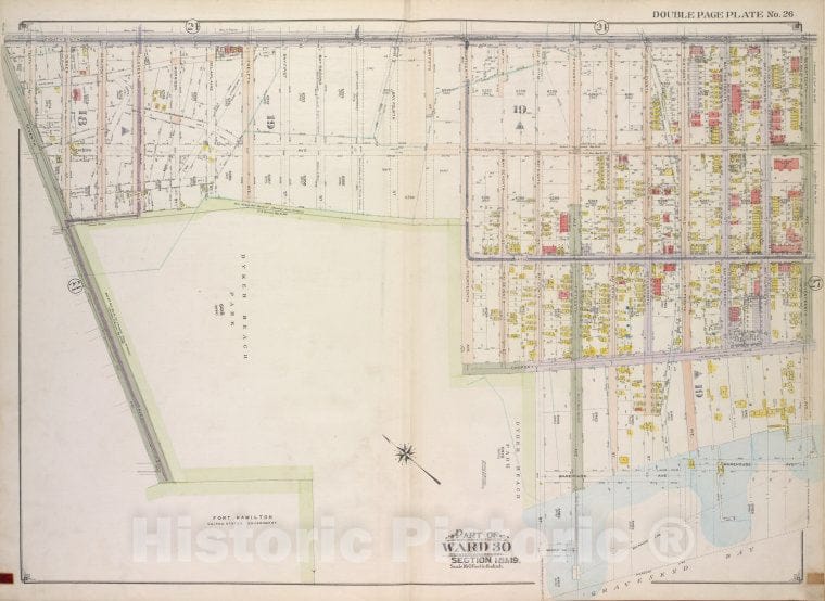 Historic Map - 1916, Brooklyn (New York, N.Y.) Vol. 2, No. 26; Part Of Ward 30, Sections 18 & 19; [Bounded By 86Th St, 17Th Ave, Gravesend Bay; ] - Vintage Wall Art