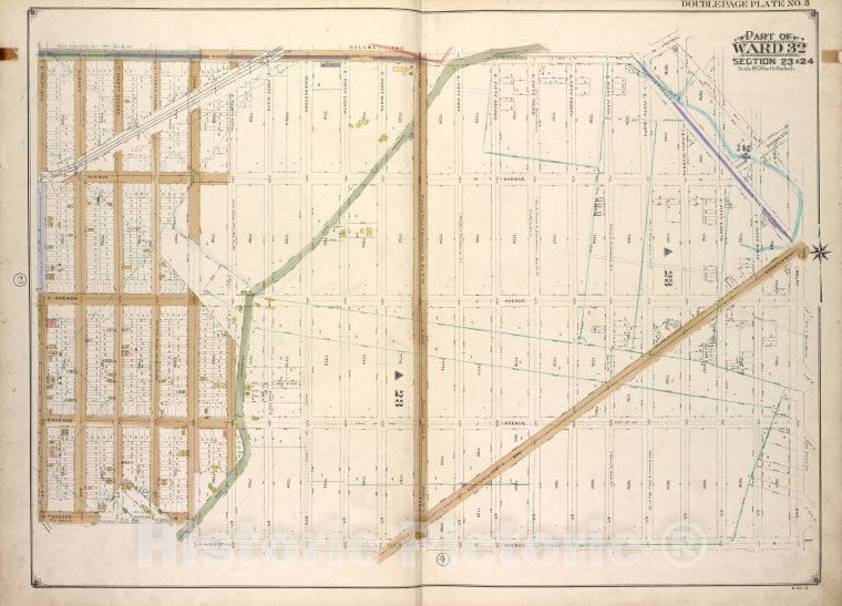 Historic Map - Brooklyn, Vol. 3, Double Page Plate No. 3; Part Of Ward 32, Sect - Brooklyn (New York, N.Y.) - New York (State) - Vintage Wall Art