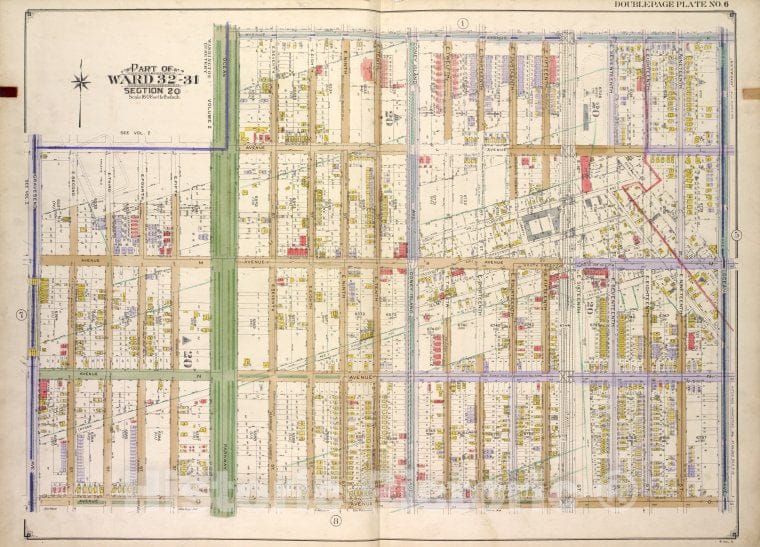 Historic Map - Brooklyn, Vol. 3, Double Page Plate No. 6; Part Of Ward 32-31, Brooklyn (New York, N.Y.) - New York (State) - Vintage Wall Art