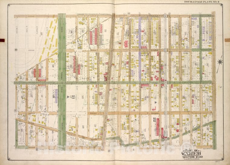 Historic Map - Brooklyn, Vol. 3, Double Page Plate No. 9; Part Of Ward 31, Sect - Brooklyn (New York, N.Y.) - New York (State) - Vintage Wall Art