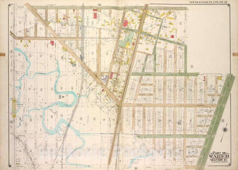 Historic Map - Brooklyn, Vol. 3, Double Page Plate No. 12; Part Of Ward 31, Sec - Brooklyn (New York, N.Y.) - New York (State) - Vintage Wall Art