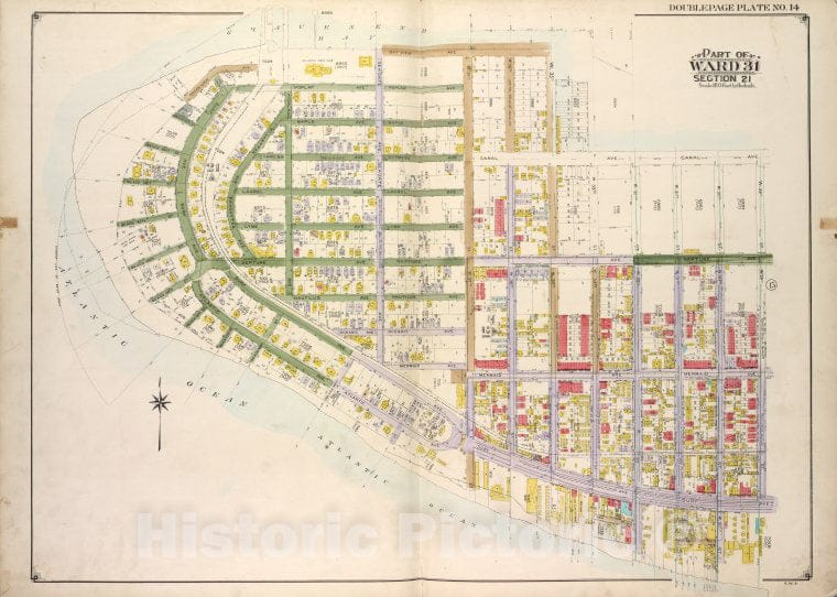 Historic Map - Brooklyn, Vol. 3, Double Page Plate No. 14; Part Of Ward 31, Sec - Brooklyn (New York, N.Y.) - New York (State) - Vintage Wall Art