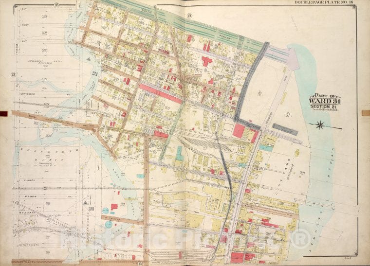 Historic Map - Brooklyn, Vol. 3, Double Page Plate No. 16; Part Of Ward 31, Sec - Brooklyn (New York, N.Y.) - New York (State) - Vintage Wall Art