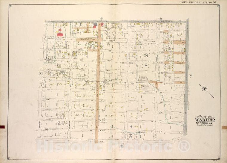 Historic Map - Brooklyn, Vol. 3, Double Page Plate No. 30; Part Of Ward 32, Sec - Brooklyn (New York, N.Y.) - New York (State) - Vintage Wall Art