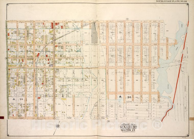 Historic Map - Brooklyn, Vol. 3, Double Page Plate No. 33; Part Of Ward 32, Sec - Brooklyn (New York, N.Y.) - New York (State) - Vintage Wall Art