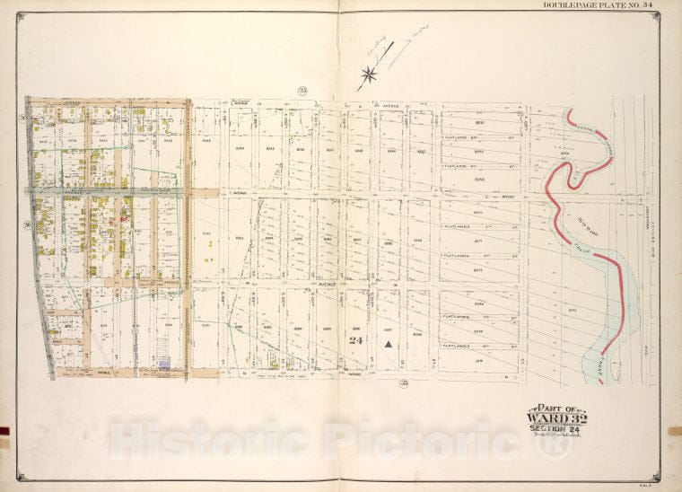 Historic Map - Brooklyn, Vol. 3, Double Page Plate No. 34; Part Of Ward 32, Sec - Brooklyn (New York, N.Y.) - New York (State) - Vintage Wall Art