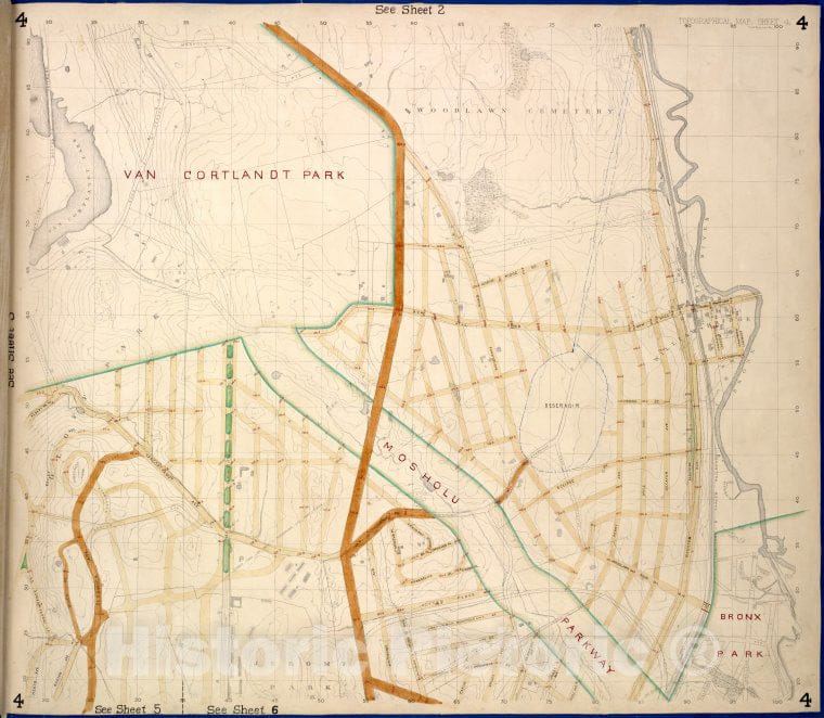 Historic Map - 1873 Bronx, Westchester County, New York (N.Y.) Sheet 4; Mosholu, Jerome, Bronx River, Richard, Lorillard Terrace, Tillotson, Railroad, Hull, Perry - Vintage Wall Art