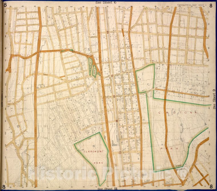 Historic Map - 1873 Bronx, Westchester, New York (N.Y.) Buchanan Pl, 4Th, Webster, Grove, 3Rd, Quarry Road, Boston Road; 170Th, Elliot, Findlay, Mott, Jerome - Vintage Wall Art