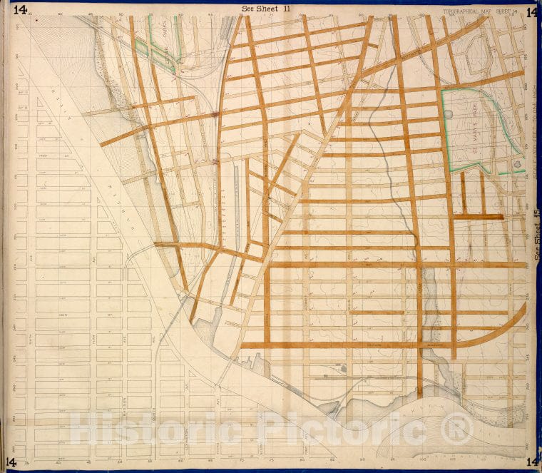 Historic Map - 1873 Bronx, Westchester County, New York (N.Y.) Sheet 14; [154Th St, Grove St, Westchester, Robbins; Powers, Cypress, Harlem River, 126Th St, 6Th] - Vintage Wall Art