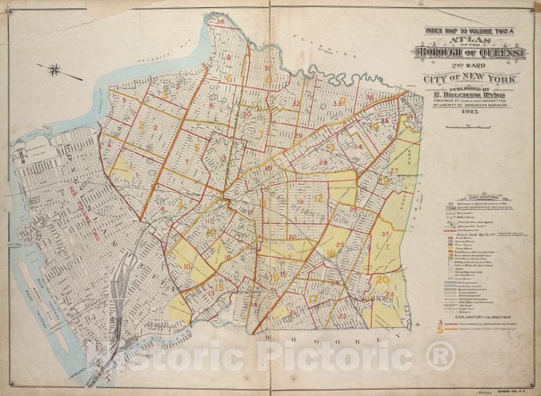 Historic 1913 Map - Index Map To Volume Two A. Atlas Of The Borough Of Queens 2Nd Wa - Vintage Wall Art