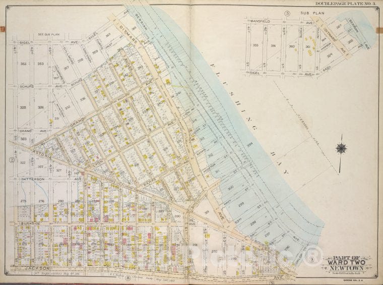 Historic 1913 Map - Queens, Vol. 2A, Double Page Plate No. 3; Part Of Ward Two Newto - Vintage Wall Art