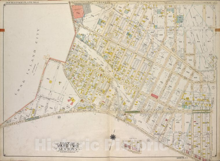 Historic 1913 Map - Queens, Vol. 2A, Double Page Plate No. 6; Part Of Ward Two Newto - Vintage Wall Art