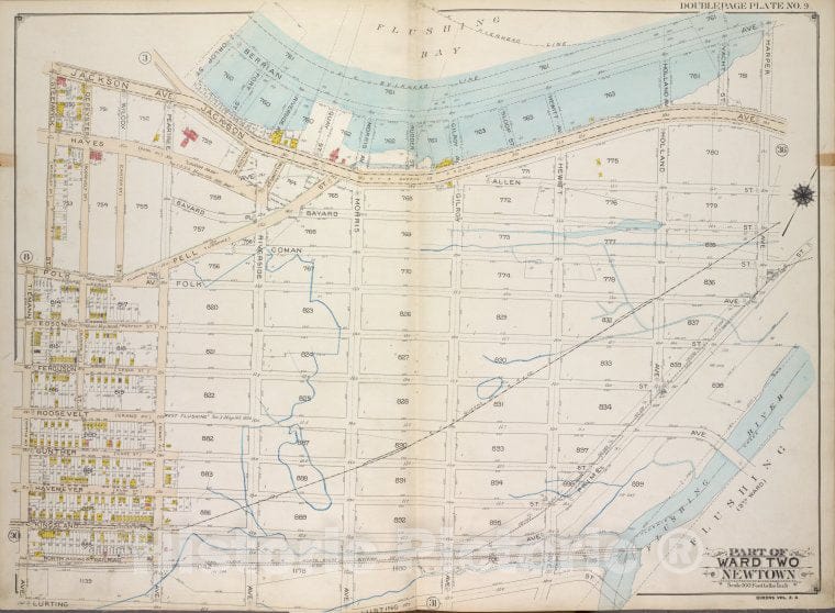 Historic 1913 Map - Queens, Vol. 2A, Double Page Plate No. 9; Part Of Ward Two Newto - Vintage Wall Art