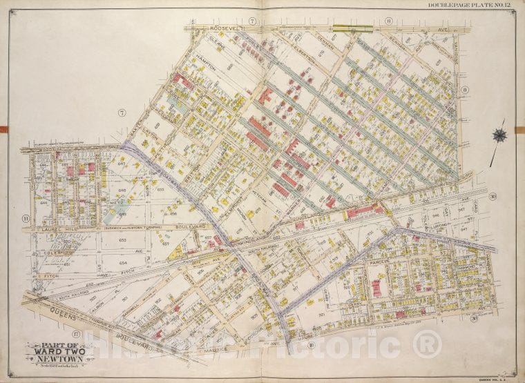 Historic 1913 Map - Queens, Vol. 2A, Double Page Plate No. 12; Part Of Ward Two Newt - Vintage Wall Art