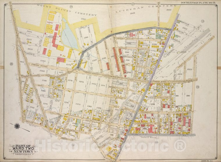 Historic 1913 Map - Queens, Vol. 2A, Double Page Plate No. 15; Part Of Ward Two Newt - Vintage Wall Art