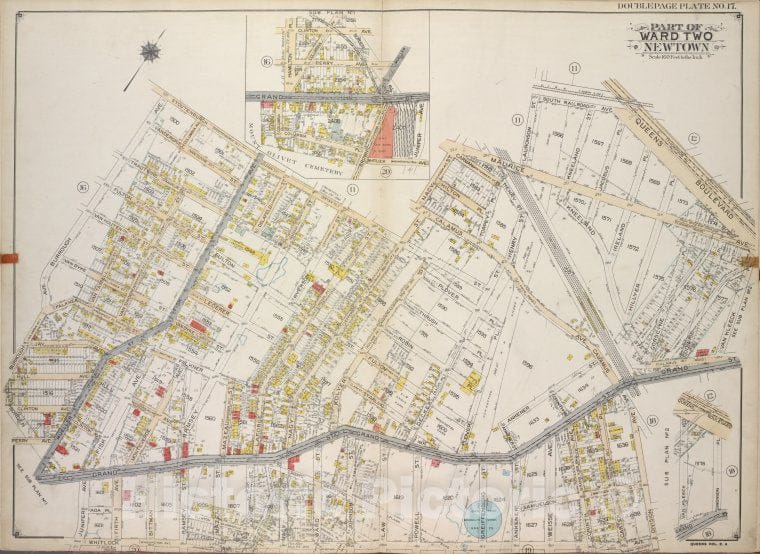 Historic 1913 Map - Queens, Vol. 2A, Double Page Plate No. 17; Part Of Ward Two Newt - Vintage Wall Art