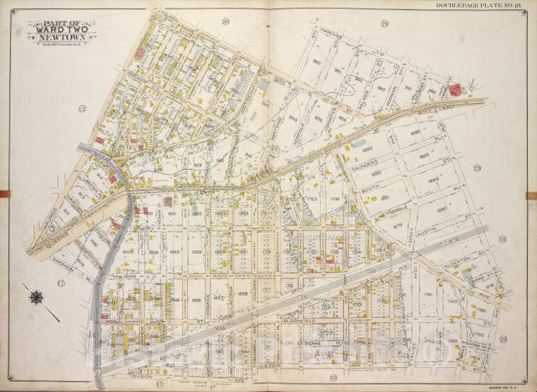 Historic 1913 Map - Queens, Vol. 2A, Double Page Plate No. 18; Part Of Ward Two Newt - Vintage Wall Art