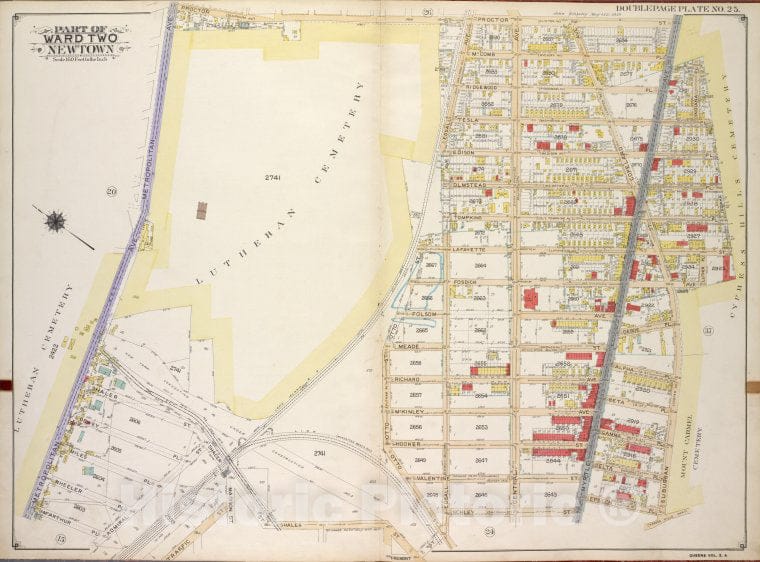 Historic 1913 Map - Queens, Vol. 2A, Double Page Plate No. 25; Part Of Ward Two Newt - Vintage Wall Art