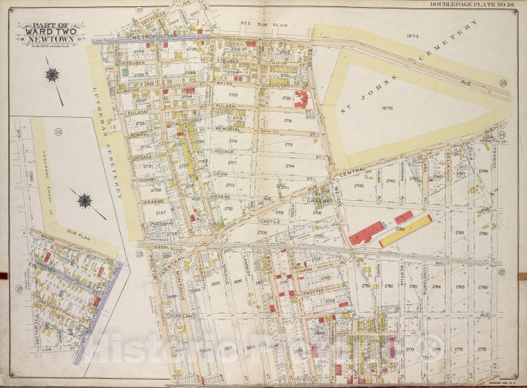 Historic 1913 Map - Queens, Vol. 2A, Double Page Plate No. 26; Part Of Ward Two Newt - Vintage Wall Art