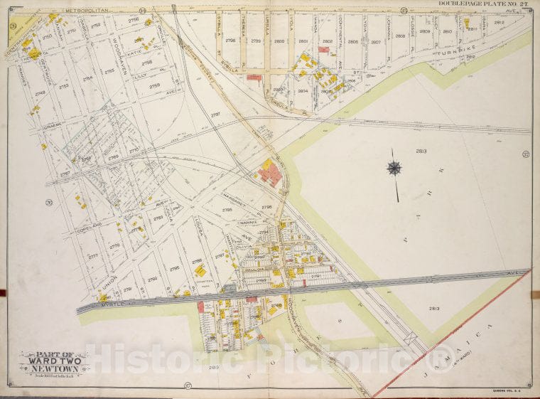 Historic 1913 Map - Queens, Vol. 2A, Double Page Plate No. 27; Part Of Ward Two Newt - Vintage Wall Art