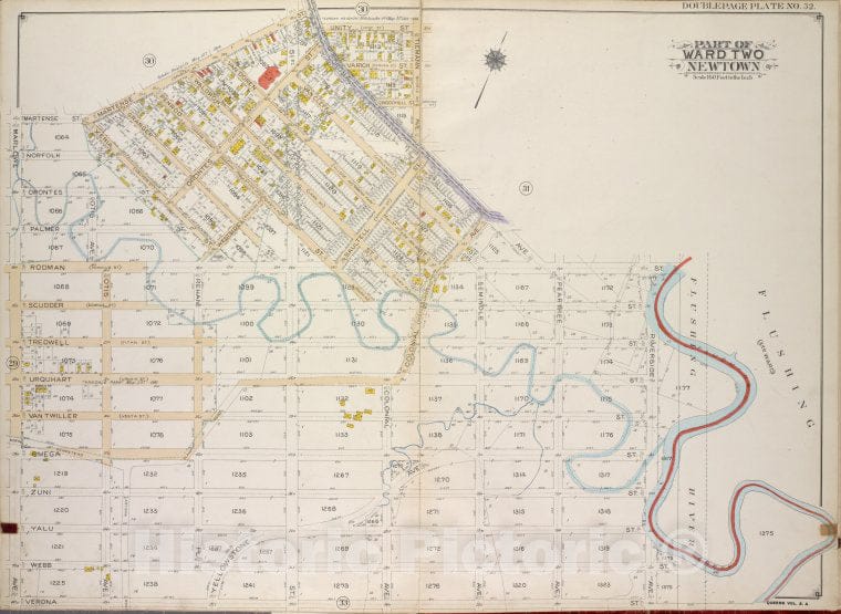 Historic 1913 Map - Queens, Vol. 2A, Double Page Plate No. 32; Part Of Ward Two Newt - Vintage Wall Art