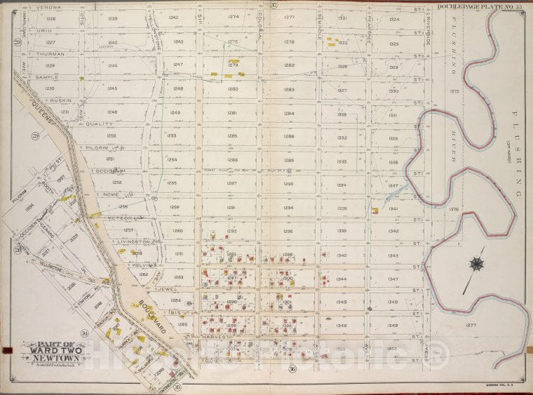 Historic 1913 Map - Queens, Vol. 2A, Double Page Plate No. 33; Part Of Ward Two Newt - Vintage Wall Art