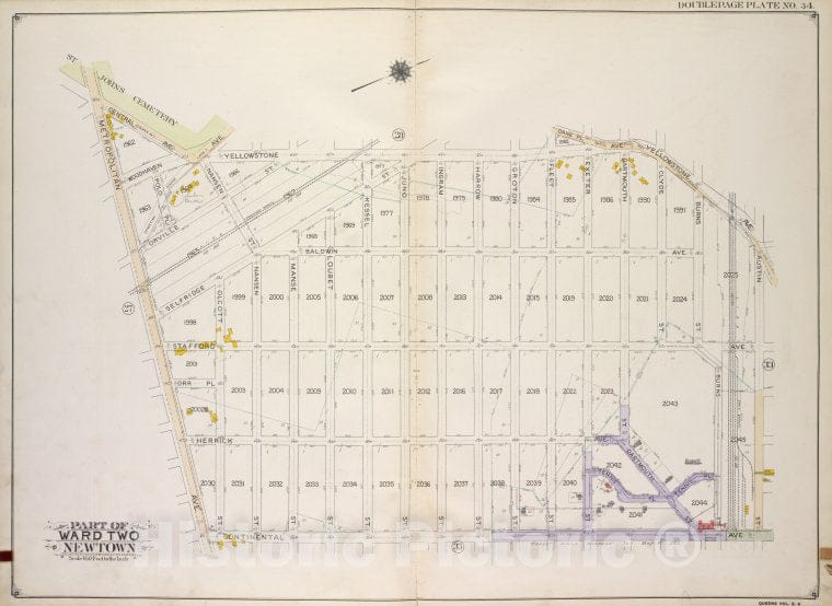 Historic 1913 Map - Queens, Vol. 2A, Double Page Plate No. 34; Part Of Ward Two Newt - Vintage Wall Art