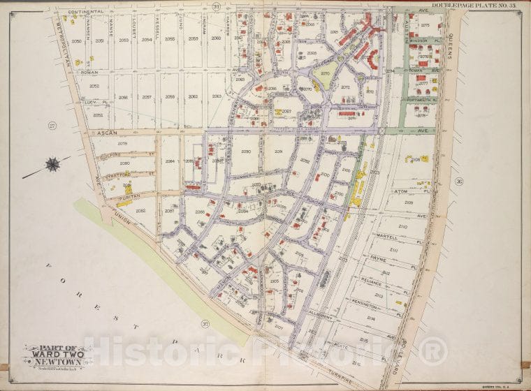 Historic 1913 Map - Queens, Vol. 2A, Double Page Plate No. 35; Part Of Ward Two Newt - Vintage Wall Art