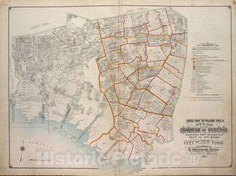 Historic 1913 Map - Index Map To Volume One A. Atlas Of The Borough Of Queens Easter - Vintage Wall Art