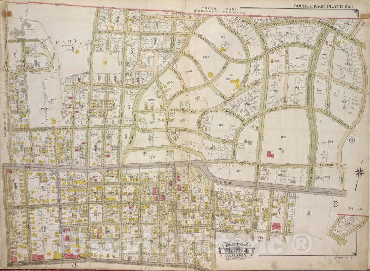 Historic 1913 Map - Queens, Vol. 1A, Double Page Plate No. 1; Part Of Ward 4 Jamaica - Vintage Wall Art