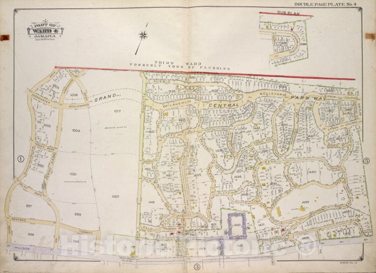 Historic 1913 Map - Queens, Vol. 1A, Double Page Plate No. 4; Part Of Ward 4 Jamaica - Vintage Wall Art