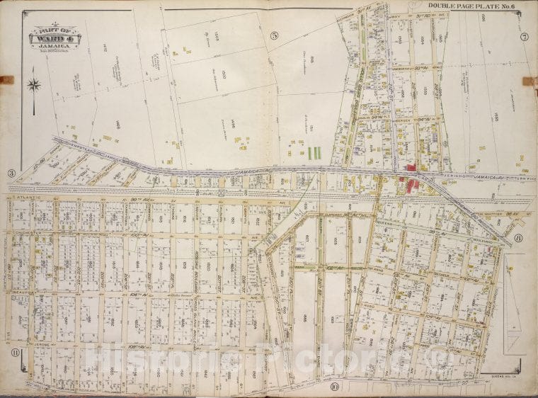 Historic 1913 Map - Queens, Vol. 1A, Double Page Plate No. 6; Part Of Ward 4 Jamaica - Vintage Wall Art