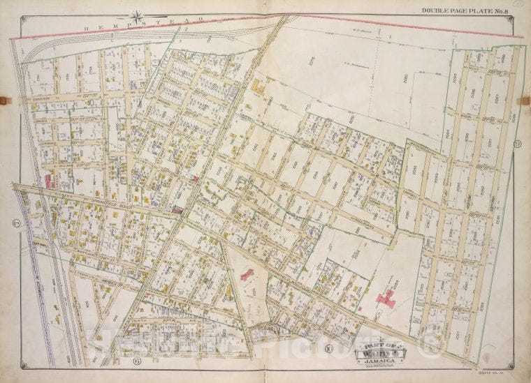 Historic 1913 Map - Queens, Vol. 1A, Double Page Plate No. 8; Part Of Ward 4 Jamaica - Vintage Wall Art