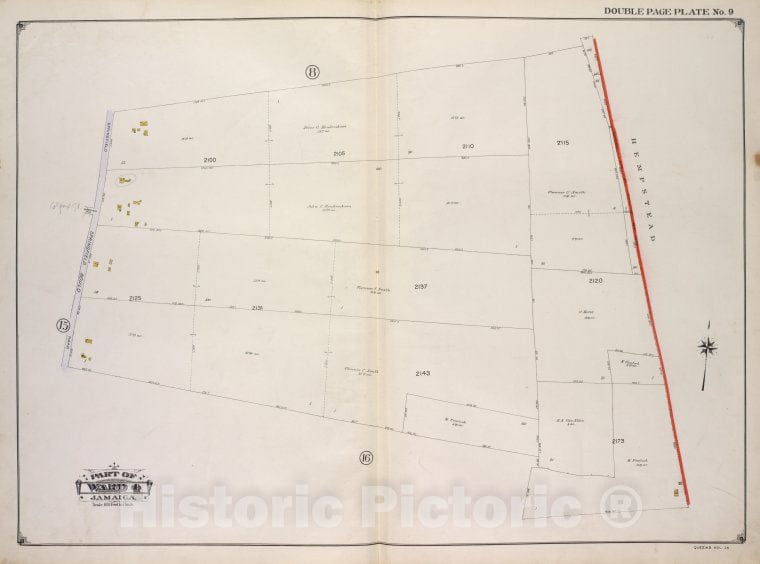 Historic 1913 Map - Queens, Vol. 1A, Double Page Plate No. 9; Part Of Ward 4 Jamaica - Vintage Wall Art