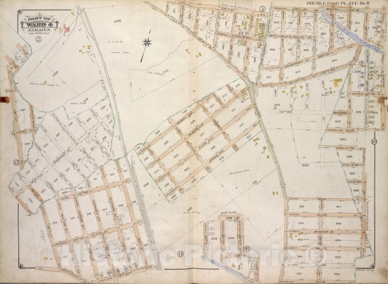 Historic 1913 Map - Queens, Vol. 1A, Double Page Plate No. 11; Part Of Ward 4 Jamaic - Vintage Wall Art