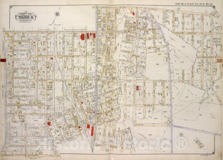 Historic 1913 Map - Queens, Vol. 1A, Double Page Plate No. 12; Part Of Ward 4 Jamaic - Vintage Wall Art