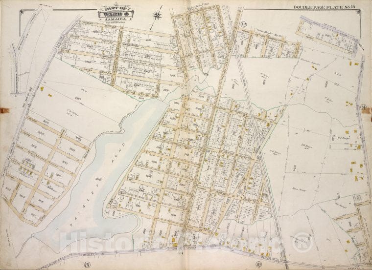 Historic 1913 Map - Queens, Vol. 1A, Double Page Plate No. 13; Part Of Ward 4 Jamaic - Vintage Wall Art