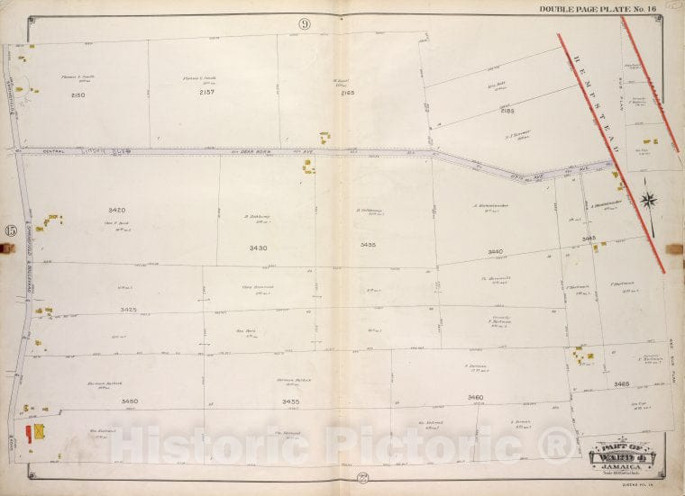 Historic 1913 Map - Queens, Vol. 1A, Double Page Plate No. 16; Part Of Ward 4 Jamaic - Vintage Wall Art