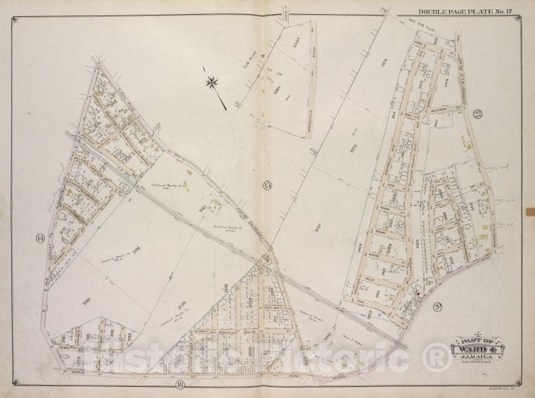 Historic 1913 Map - Queens, Vol. 1A, Double Page Plate No. 17; Part Of Ward 4 Jamaic - Vintage Wall Art