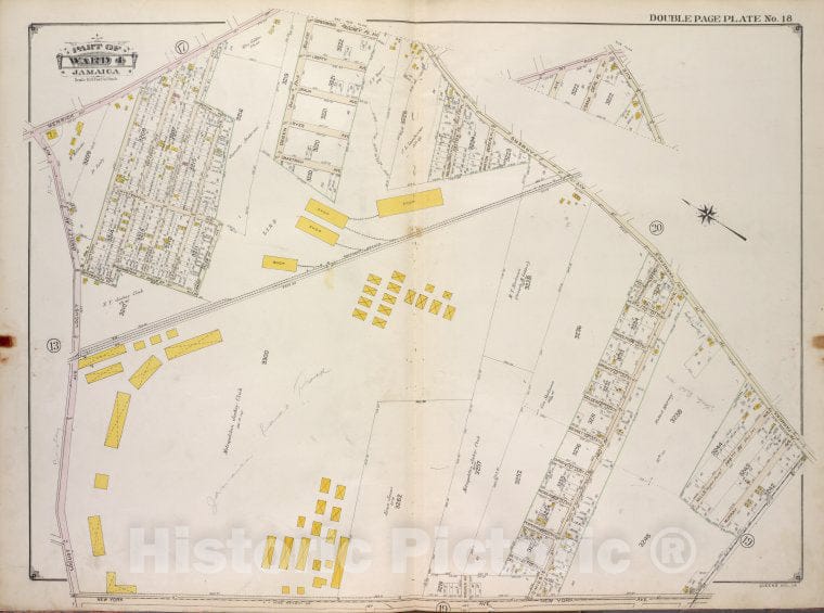 Historic 1913 Map - Queens, Vol. 1A, Double Page Plate No. 18; Part Of Ward 4 Jamaic - Vintage Wall Art