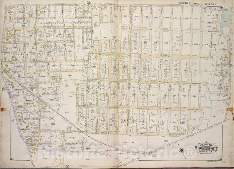 Historic 1913 Map - Queens, Vol. 1A, Double Page Plate No. 21; Part Of Ward 4 Jamaic - Vintage Wall Art