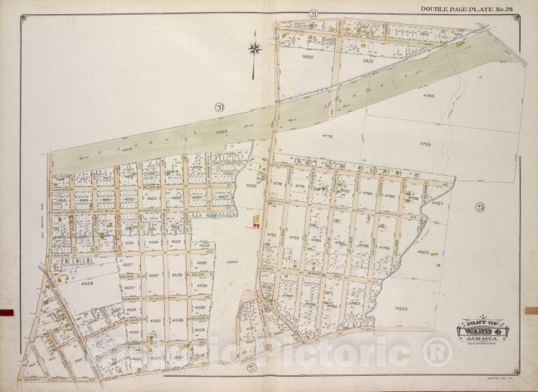 Historic 1913 Map - Queens, Vol. 1A, Double Page Plate No. 26; Part Of Ward 4 Jamaic - Vintage Wall Art