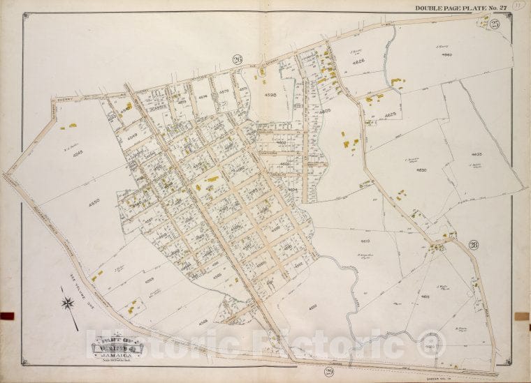 Historic 1913 Map - Queens, Vol. 1A, Double Page Plate No. 27; Part Of Ward 4 Jamaic - Vintage Wall Art