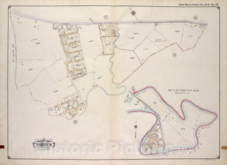 Historic 1913 Map - Queens, Vol. 1A, Double Page Plate No. 29; Part Of Ward 4 Jamaic - Vintage Wall Art