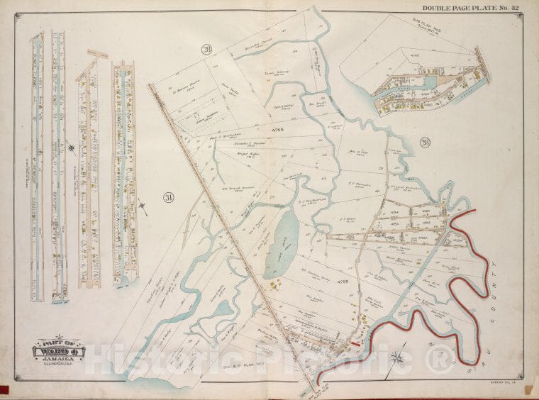 Historic 1913 Map - Queens, Vol. 1A, Double Page Plate No. 32; Part Of Ward 4 Jamaic - Vintage Wall Art