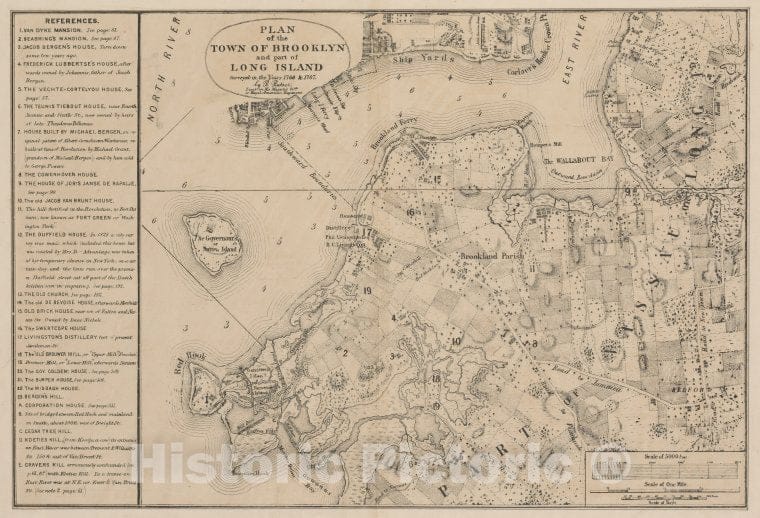 Historic 1767 Map - Plan Of The Town Of Brooklyn And Part Of Long Island. - Brooklyn (New York, N.Y.) Maps Of New York City And State - Brooklyn - Vintage Wall Art