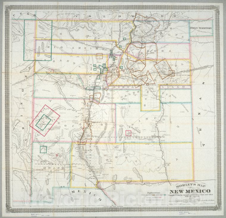 Historic 1873 Map - Morley'S Map Of New Mexico : - New Mexicomaps Of North America. - New Mexico - Vintage Wall Art