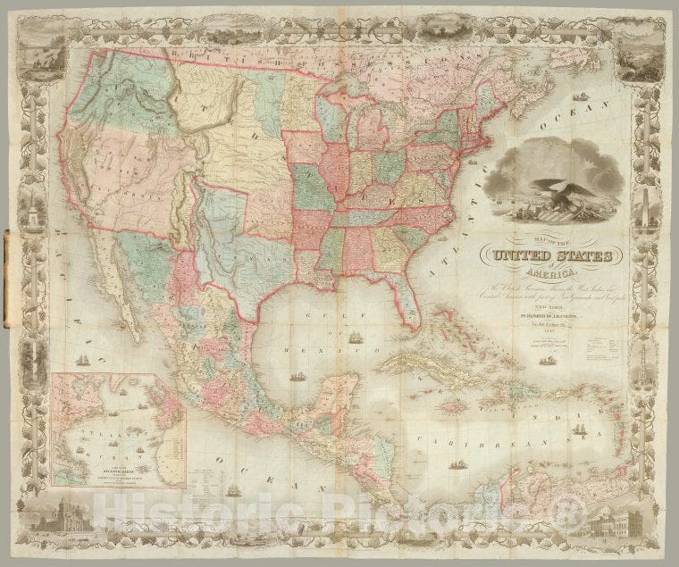 Historic Map - 1849 Map Of The United States Of America, The British Provinces, Mexico, The West Indies And Central America, With Part Of New Granada And Venezuela - Vintage Wall Art