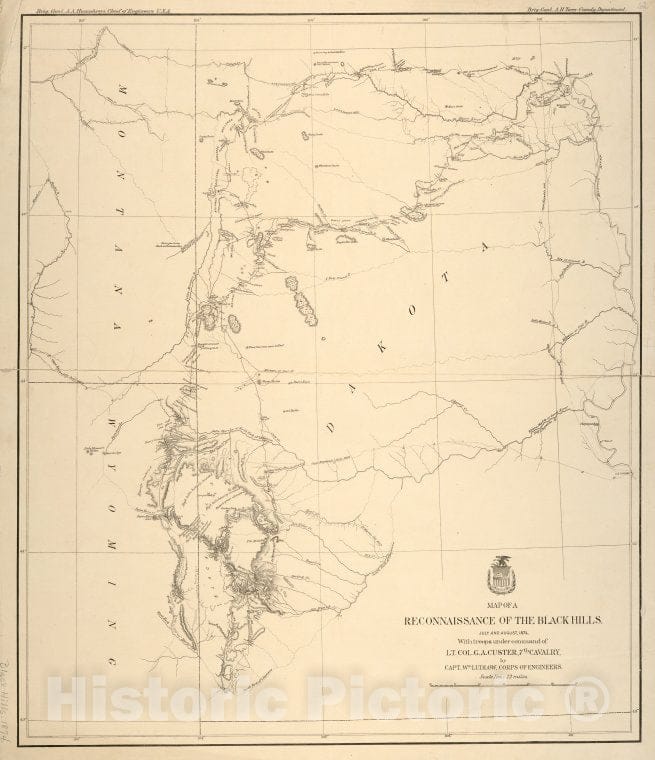 Historic 1874 Map - Map Of A Reconnaissance Of The Black Hills, July And August, 187 - Black Hills (S.D. And Wyo.) - Maps Of North America. - Vintage Wall Art